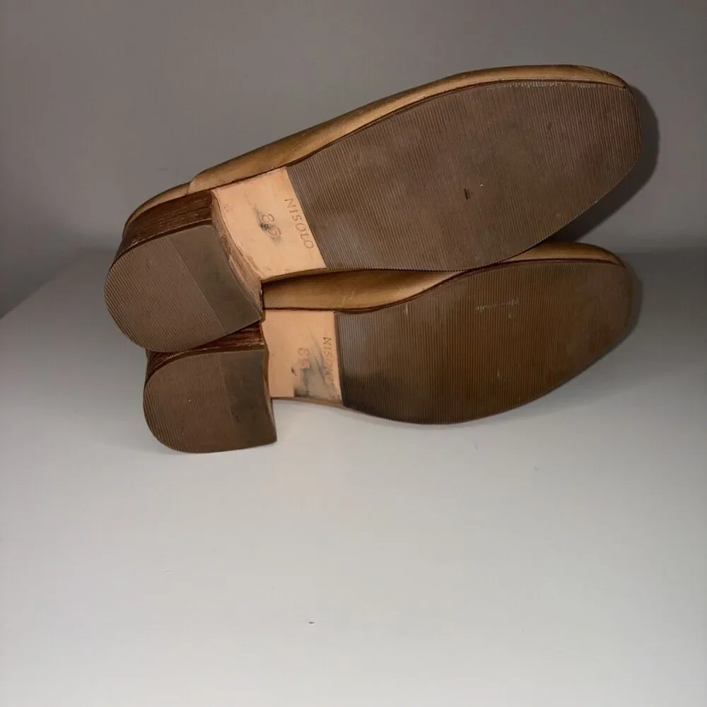 Nisolo Mules 8.5 Women Almond Tan Leather All Day Block Heel Slip On *Narrow